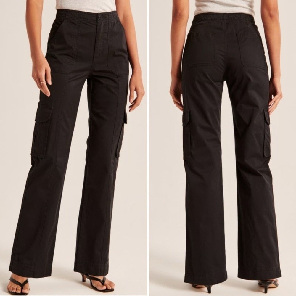 Abercrombie & Fitch Relaxed Cargo Pants Women 14 Long Black Utility Straight Leg